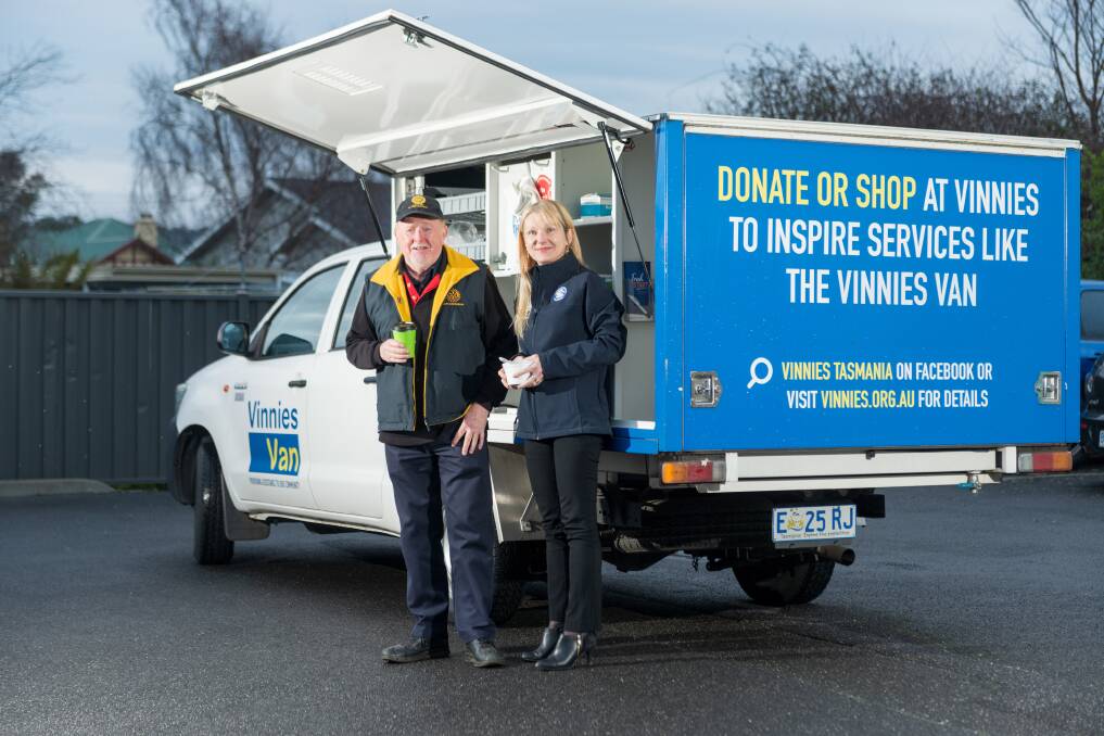 HELPING OUT: Food van volunteer and South Launceston rotarian Craig Mitchell and St Vincent de Paul Society Tasmania chief executive Lara Alexander. Picture: Phillip Biggs