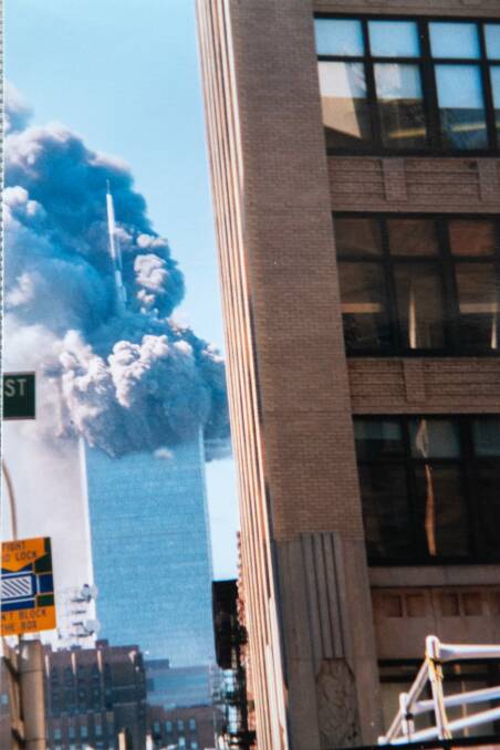 The moment the north tower first started coming down. Picture: Supplied/Kristy Chugg