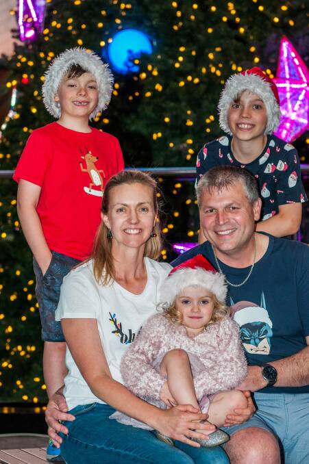 Andrew and Rachel Thompson with Violet, Henry and Justin at the lighting of the Christmas Tree. Picture: Phillip Biggs