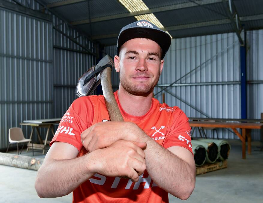 Chopping champ: Deloraine's Dan Gurr could become the Australian woodchopping champion. Picture: Neil Richardson The Examiner. 