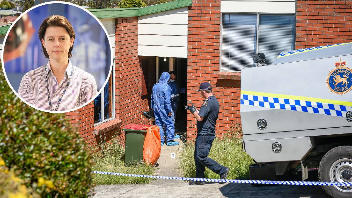 Forensics enter the Ravenswood home on Thursday afternoon and, inset, Detective Inspector Mel Groves. Pictures: Craig George