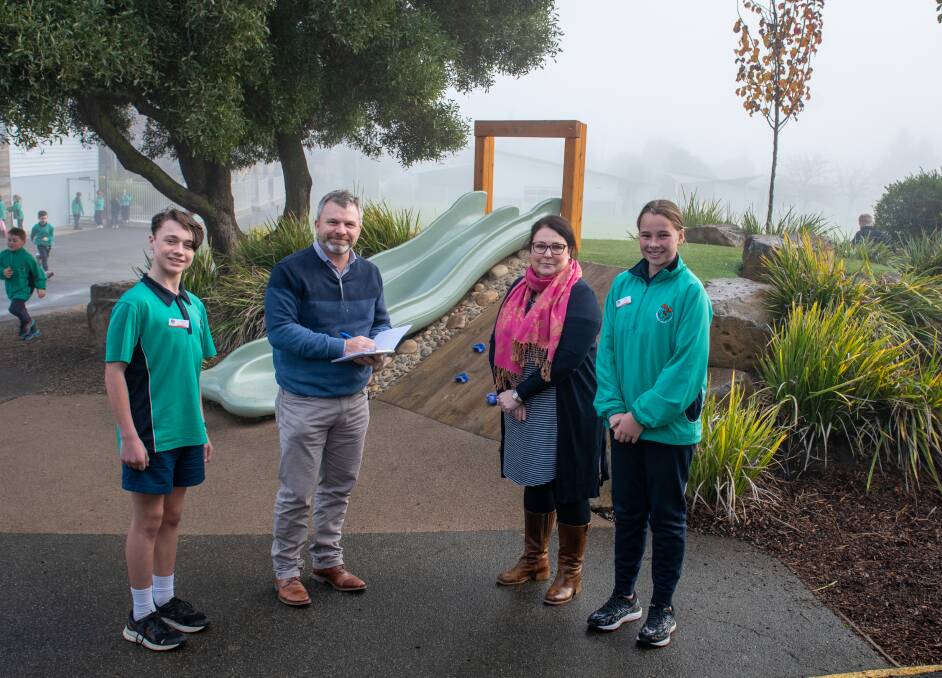 FESTIVALE: Norwood Primary School students Connor Holloway and Giaan Plummer, Principal Karen Monaghan and festival organiser Ben Cunningham. Picture: Paul Scambler