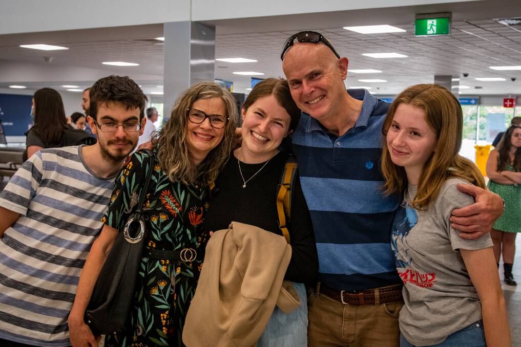 JOYFUL JOINING: The Burgess family, from Trevallyn, reunited on Christmas Eve - Tim, Di, Sophie, Mike and Nichole. Picture: Paul Scambler