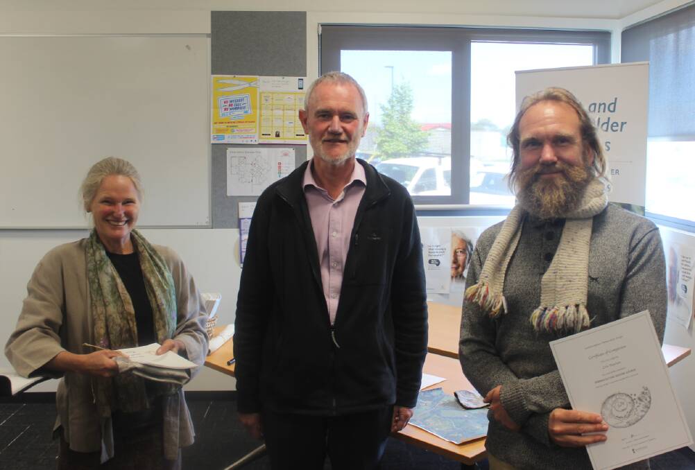 Permanent culturalist: Class tutor Jo Dean, Launceston Mayor Albert van Zetten and attendee Cris Pearson. Picture: Brinley Duggan.