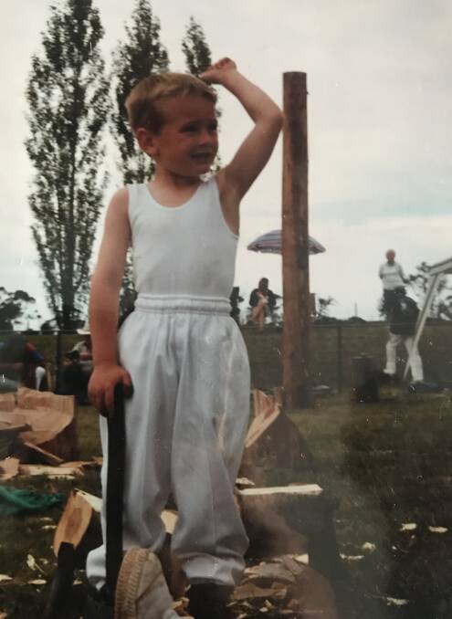 Child Chopper: Dan Gurr has competed in woodchopping events since age four. Picture: Supplied.