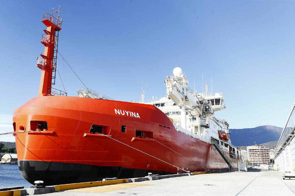 RSV Nuyina at Hobart on Saturday. Picture: Supplied/Richard Jude/AAD