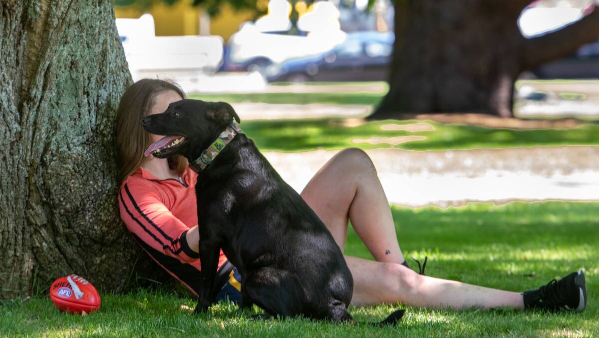 Lucie and her dog Benji, who she says is a driving force behind her wanting to stay out of prison. Picture: Paul Scambler