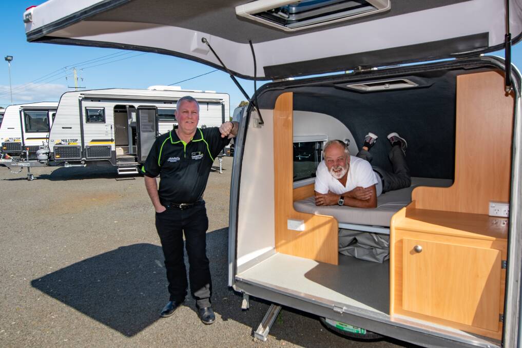 HIT THE ROAD: CamperPlus general manager Leigh Johnstone with show co-organiser Ken Gourlay. Picture: Paul Scambler
