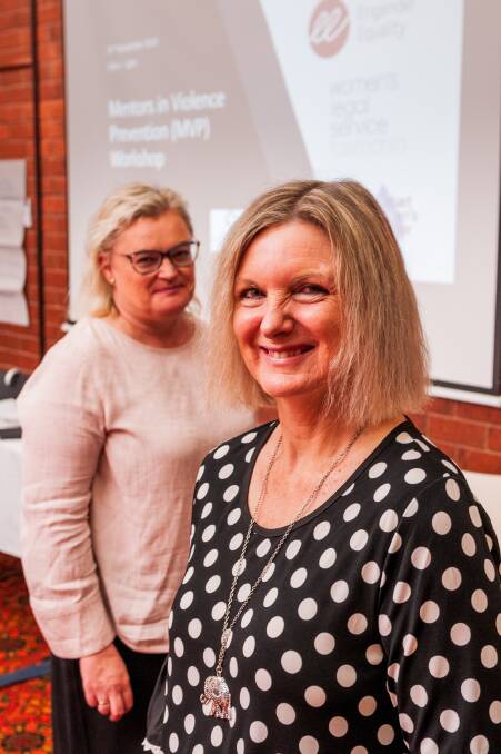 Torna Pitman of Engender Equality and Women's Legal Service Tasmania chief executive Yvette Cehtel directed the Mentors in Violence Prevention workshop. Picture: Phillip Biggs.