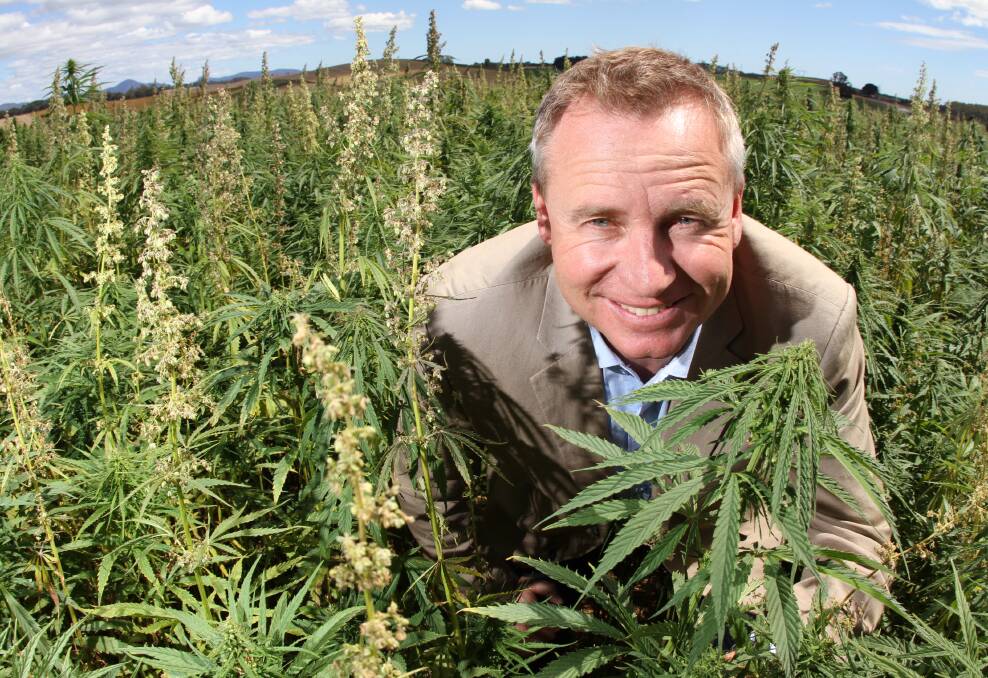 Minister for Primary Industries and Water Jeremy Rockliff at an indstural hemp farm. 