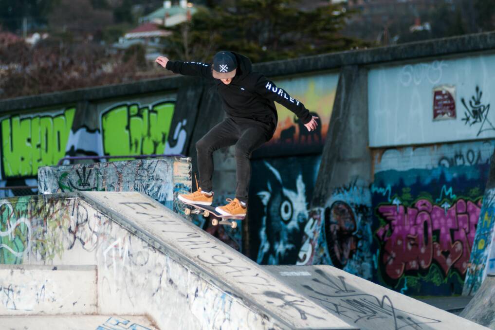 COOL: Brendon Hill of Launceston uses the Royal Park Skate Park. West Tamar Council say a plan for a Legana skate park is still part of the region's structure plan. Picture: Philip Biggs. 