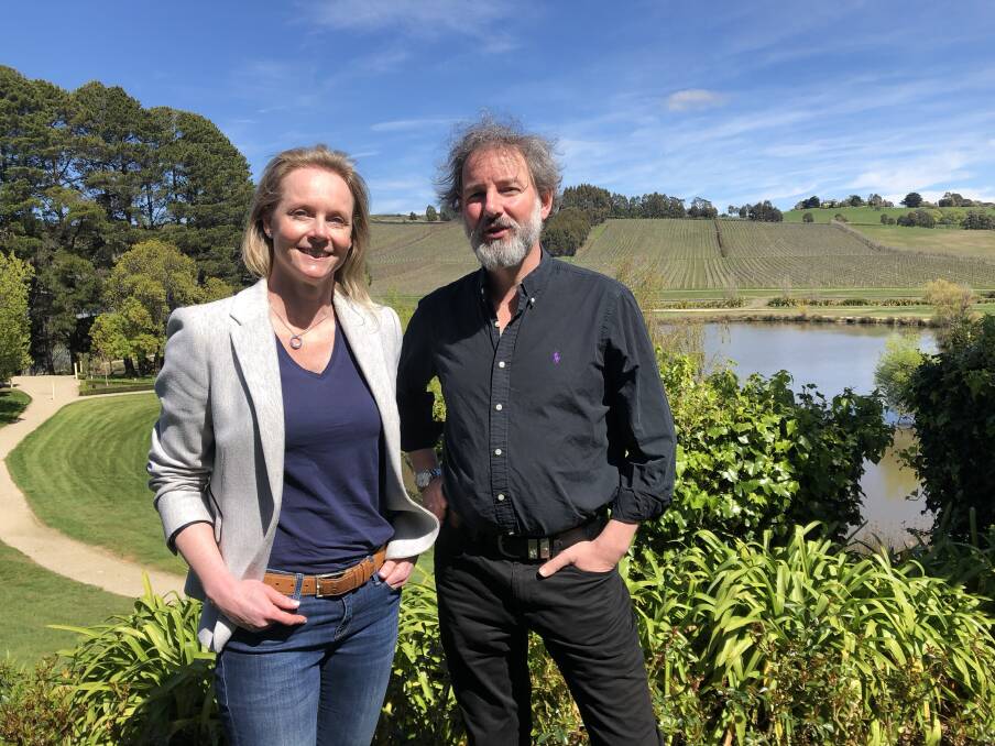 FUTURE: Primary Industries Minister Sarah Courtney and Wine Tasmania's Jeremy Dineen after the government announced it will spend $600,000 on the wine industry.