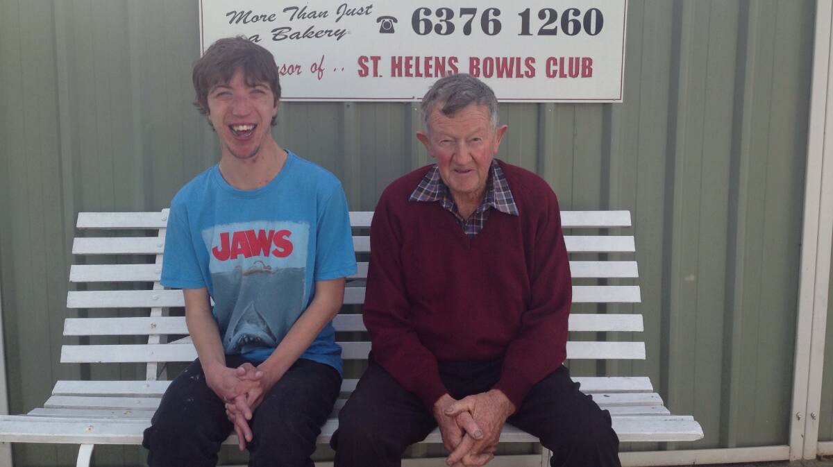 WINNERS ARE GRINNERS: Marcus Reid snagged his first bowls win along side coach Bill Napier. Mr Napier has worked hard training three locals for the past year. Picture: supplied.  