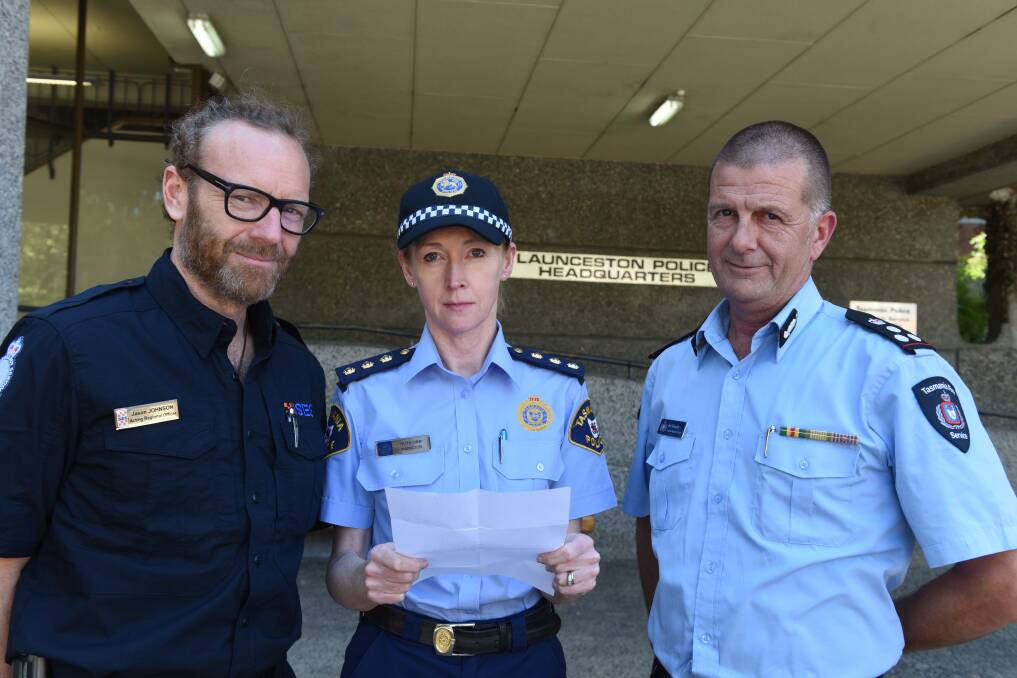 DISAPPOINTED: SES acting regional manager Jason Johnson, Tasmania Police Inspector Ruth Orr and Tasmania Fire Service deputy regional chief Ian Bounds. Picture: Paul Scambler
