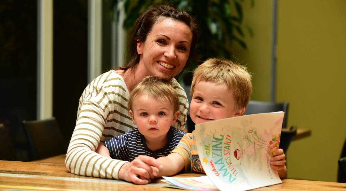 WRITE UP: Angela Bertram has written a book called 'Where All Amazing Things Start' inspired by her sons, Jack, 12 months and Max 3. Picture: Paul Scambler  