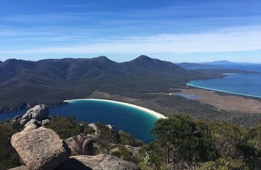 The view from Mt Amos looking over Wineglass Bay. 