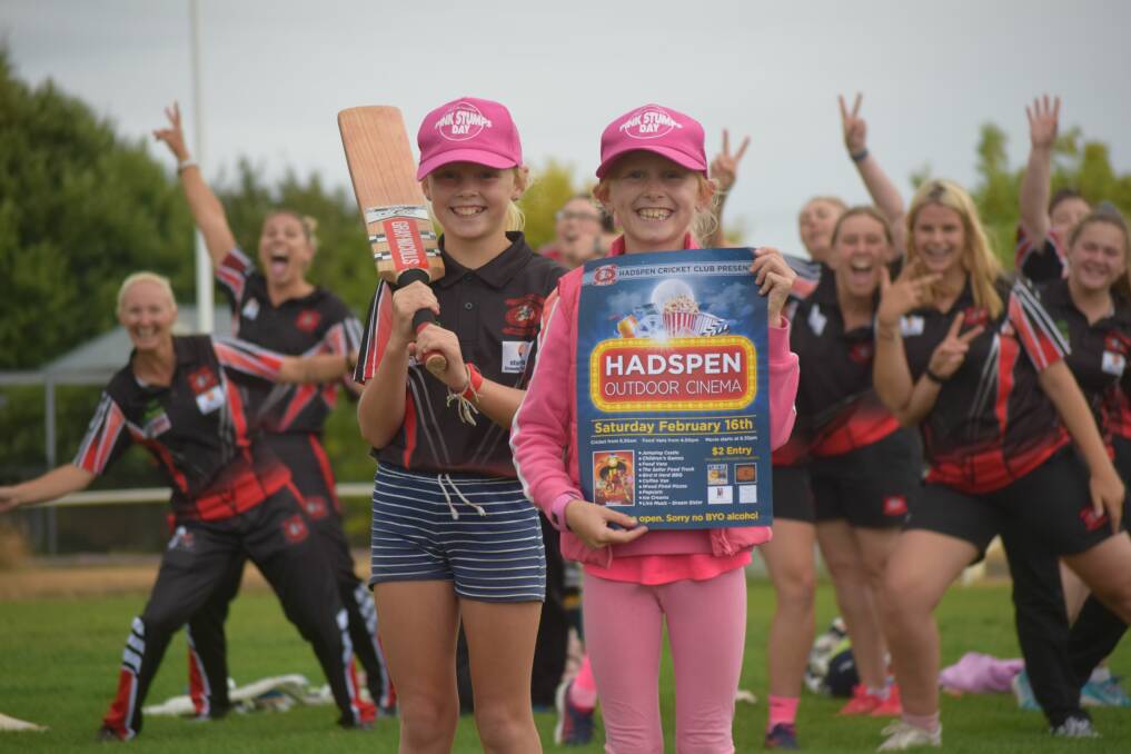 FUN: Ava and Gemma Fenton with the Hadspen Cricket Club's women's team ahead of its open-air cinema fundraiser. Picture: Corey Martin