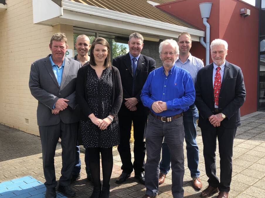 Deputy mayor Michael Kelly, councillors Andrew Sherriff and Stephanie Cameron, mayor Wayne Johnston, with councillors John Temple, Andrew Connor and Frank Nott. Councillors Susie Bower and Tanya King were absent.
