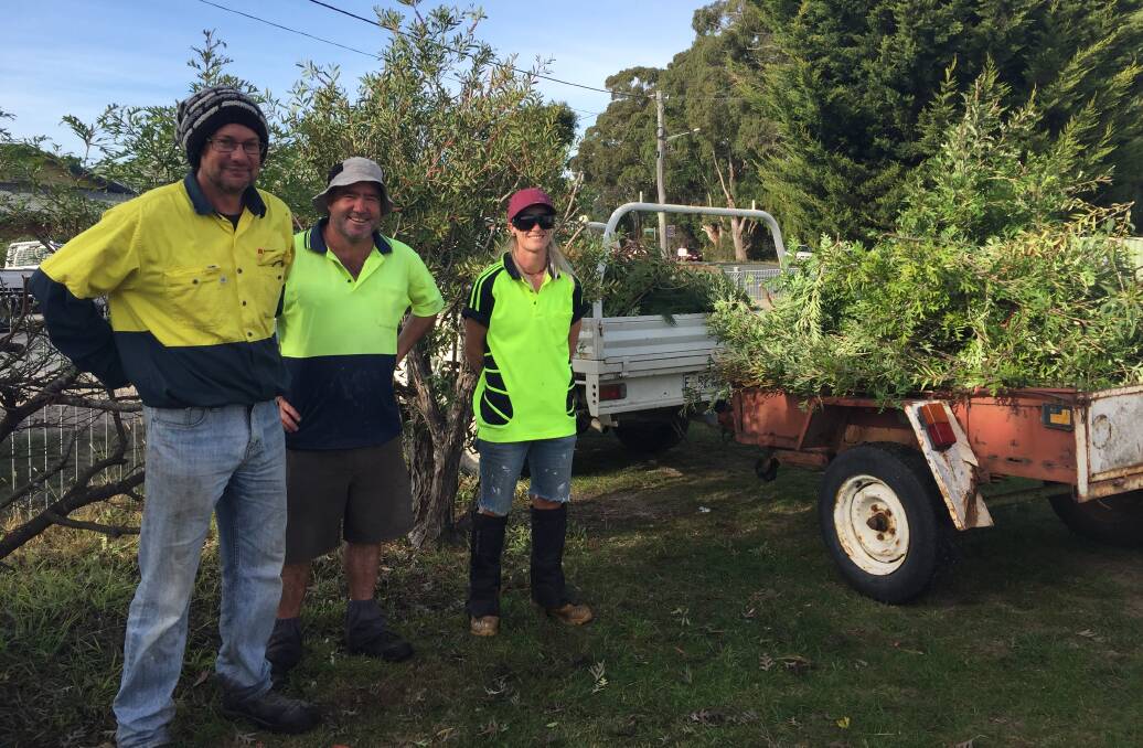 GREEN THUMBS: Community Garden supervisor Shane Cubitt with workers Rodney and Emma. Picture: Tarlia Jordan