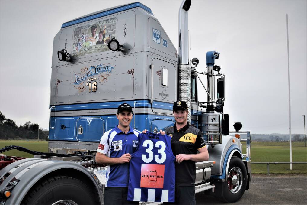 MEMORIES: Deloraine Football Club's Brad Crowden and Longford Football Club's Jackson Blair with the special Make Runs Maxi guernsey. 