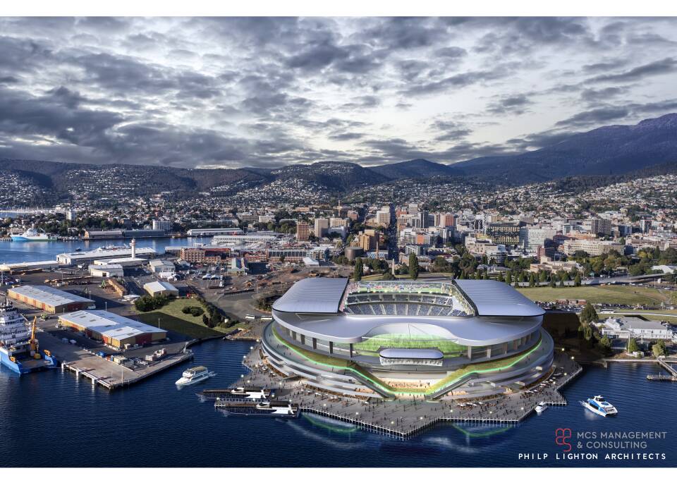 PROPOSAL: The state government has announced a plan for a 27,000-seat multi-purpose stadium at Regatta Point in Hobart, subject to an AFL licence being granted.