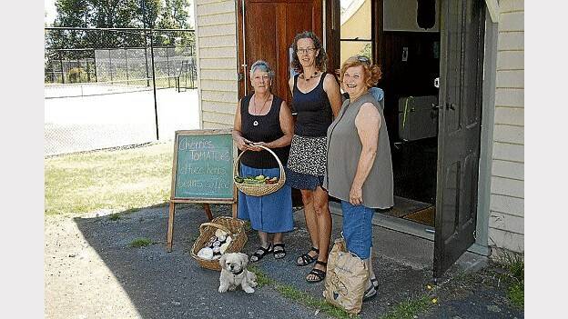 Julia Hewitt, Bettina Hockey and Caroline Richards, all of Deviot, with dog Holly at the Deviot Memorial Hall.