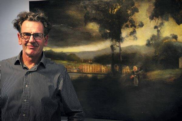 Glover Art Prize winner Rodney Pople, with his painting Port Arthur. Picture: PHILLIP BIGGS