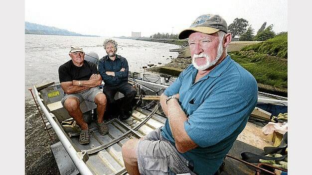 Bass Greens MHA Kim Booth with fishermen Rex Meikle and Jack Caville. Picture: MARK JESSER