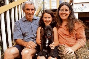 Alisha Matheson, 9, holds her dog Macy in front of Malcolm and Jenny Matheson. Picture: WILL SWAN