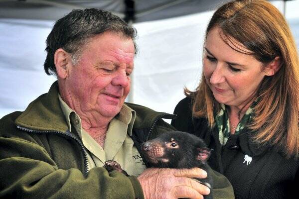 Tasmania Zoo owner Dick Warren and Save the Tasmanian Devil appeal  manager Rebecca Cuthill.  Picture: PHILLIP BIGGS