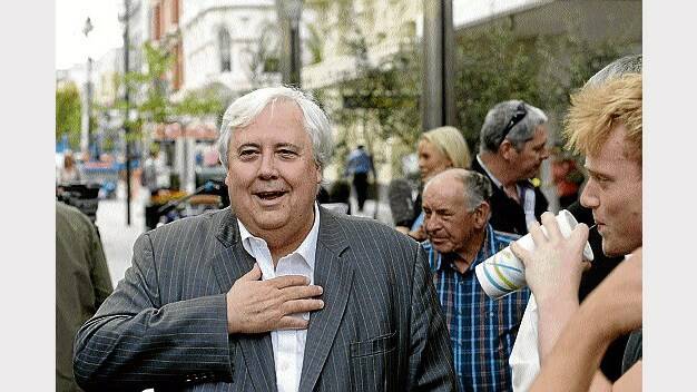 Clive Palmer in Launceston's Brisbane Street Mall speaking for the Palmer United Party. Picture: MARK JESSER