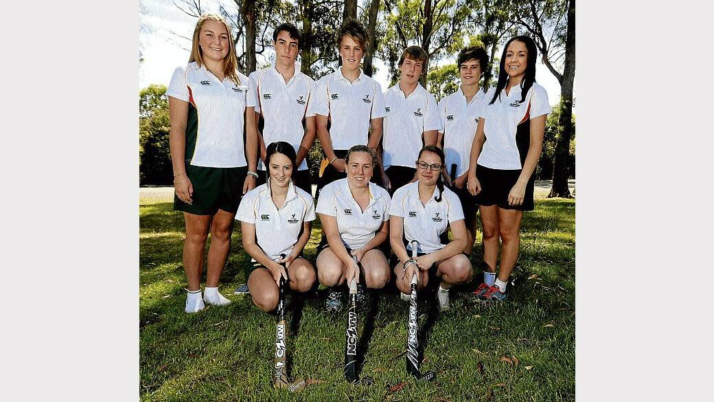 Set for the national indoor hockey championships are, BACK: Alissa Pearson, 15, of Riverside High, Jayden Pearson, 17, of Launceston College, Brad Buchanan, 15, of Riverside High, Bradley Stephens, 15, of Prospect High, Max Weeding, 15, of St Patrick's College, and Grace Gardner, 17, of Launceston College. FRONT: Abby Withington, 14, of St Patrick's College, Courtney Pearson, 18, of Launceston College, and Lucy Murgatroyd, 17, of Newstead College. Picture: GEOFF ROBSON.