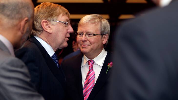Chinese whispers: Kevin Rudd with cabinet supporter Martin Ferguson.