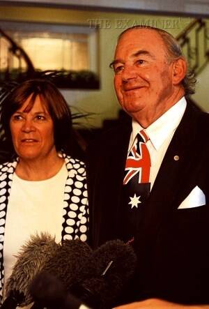 Michael Hodgman, with his partner Lindy Bell, speaks to the media on his final day in Parliament yesterday. Picture: Loretta Johnston.*(1/2)
