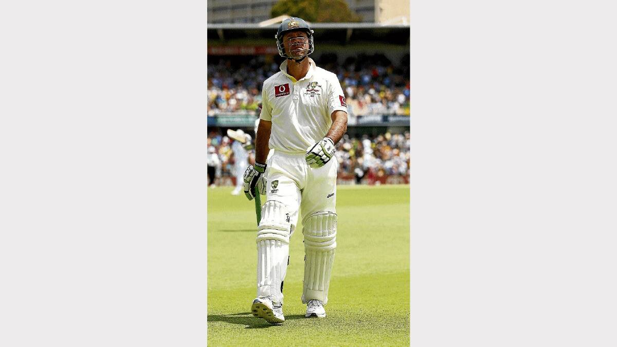 Ricky Ponting walks from the ground after he was dismissed on day 2 two of the third Test. Picture: GETTY IMAGES.