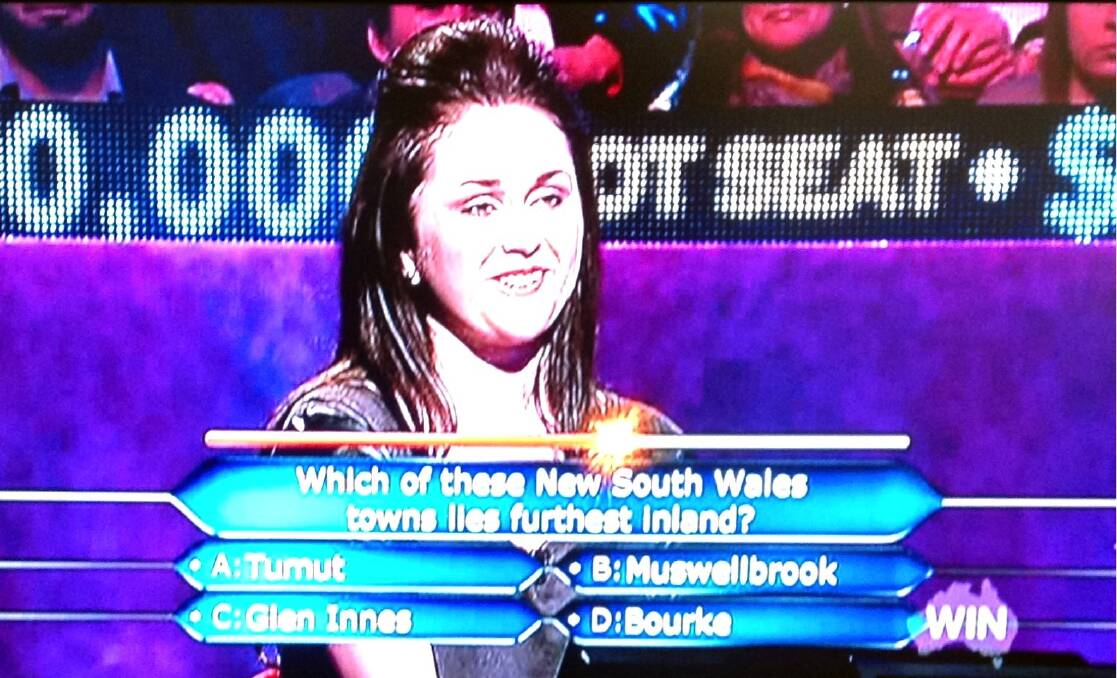 Not knowing where Bourke was has cost one woman a shot at $100,000 on Millionaire Hot Seat. Photo: WIN Television