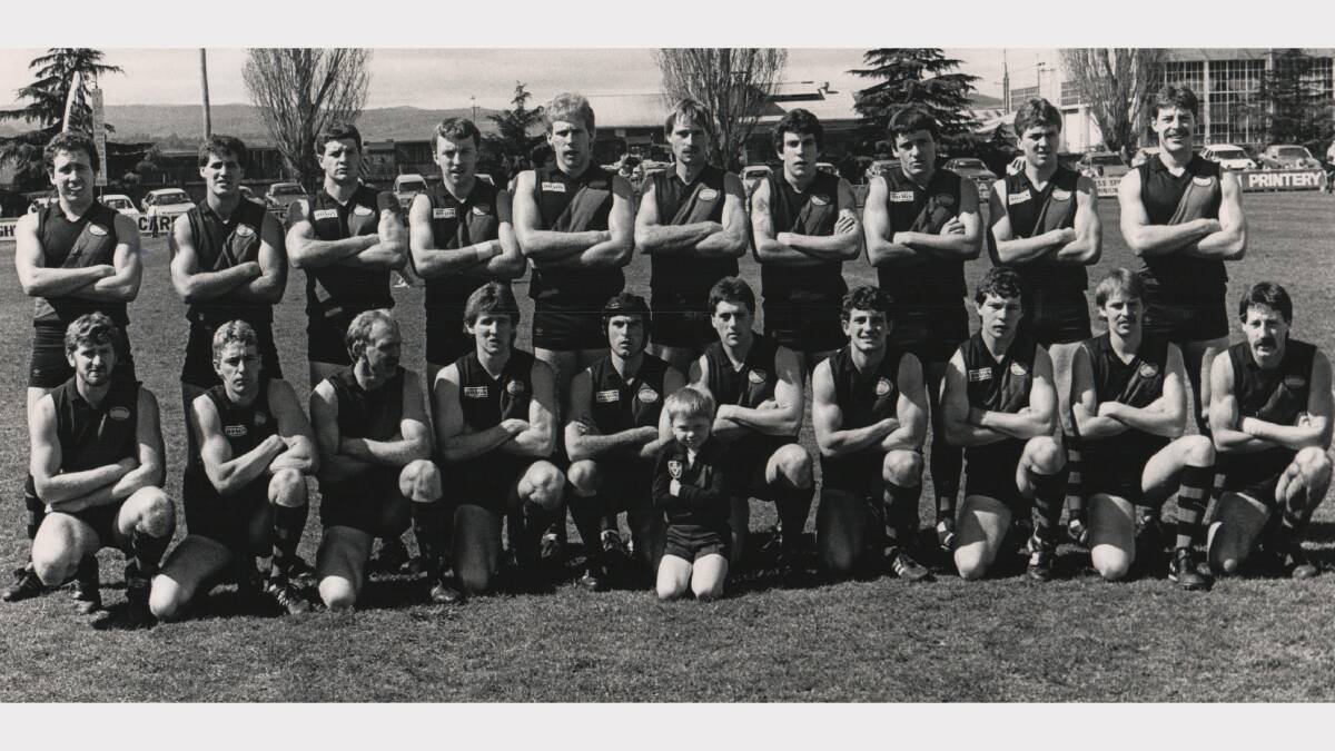 The North Launceston reserves team that defeated East Launceston in the grand final. Back, from left: Alan Bushby, Mark O'Byrne, Chris Watkins, Andrew Mitchell, Paul Pritchard, David Whitford, Damien Ryan, Brett Lasky, Robert Cook. Front, from left: Ian Thomas, Darren Hammersley, Jim Smith (captain), Darren Atto, Sasha Atkins, Wayne Drake, Peter Snooks, Steven Crookes, Ricky Coles, Brett Young.