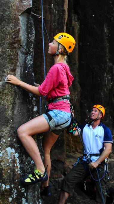 Jemimah Narkowicz, 15, tackles a climb at the Gorge. Picture: Neil Richardson