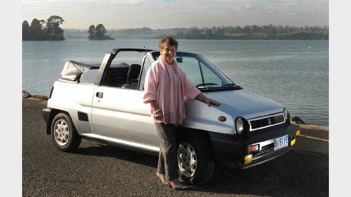 The nut: Colleen Greening. The car: Honda city cabriolet. Picture: Geoff Robson