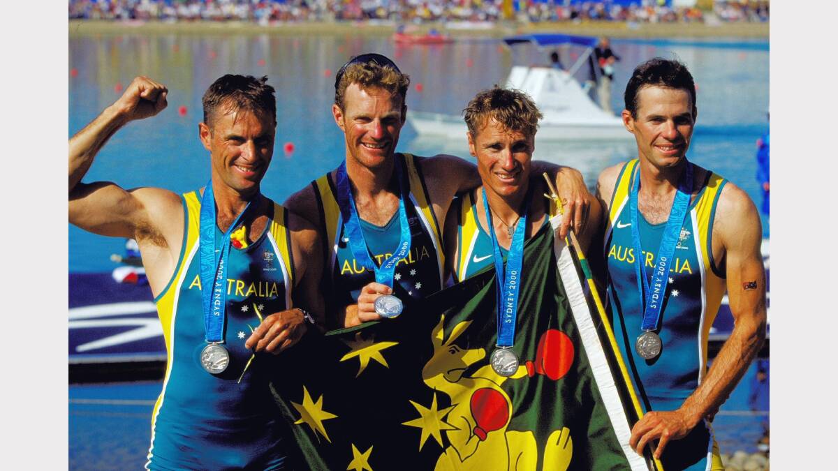Simon Burgess, Anthony Edwards, Darren Balmforth and Robert Richards of Australia win Silver in the Men's Lightweight Coxless Fours at the Sydney 2000 Olympic Games.