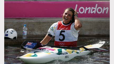 Australia's Jessica Fox competes in the Canoe Slalom, Women's (K1) Kayak Single Finals at the Lee Valley White Water Centre.