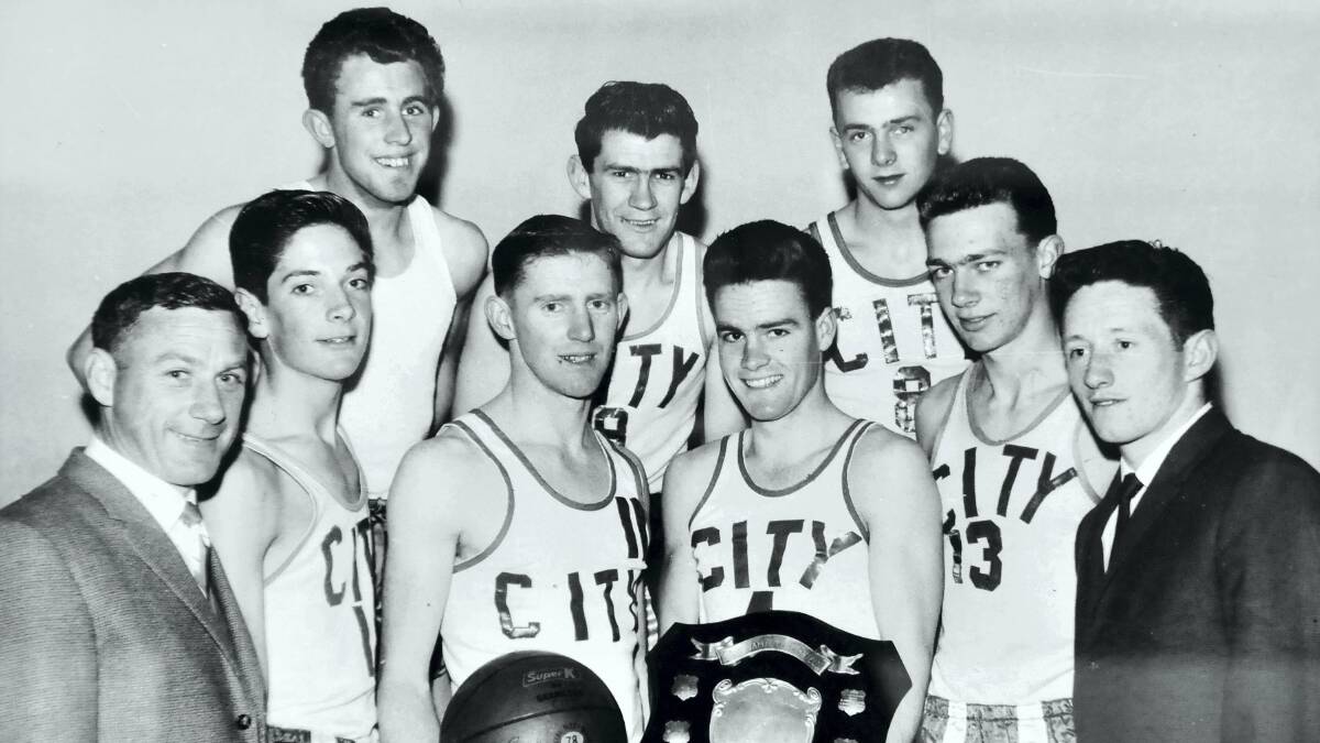 The 1962 City basketball team: Coach Bill Brown, Brian Ramsden, Nipper Devlin, Keith Dixon, John Clay, Ron Wilson, David Claxton, Michael Layh and assistant coach Wayne Chugg.  