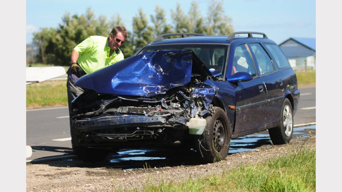 One of the vehicles involved in today's crash on the East Tamar Highway. Picture: Peter Sanders.