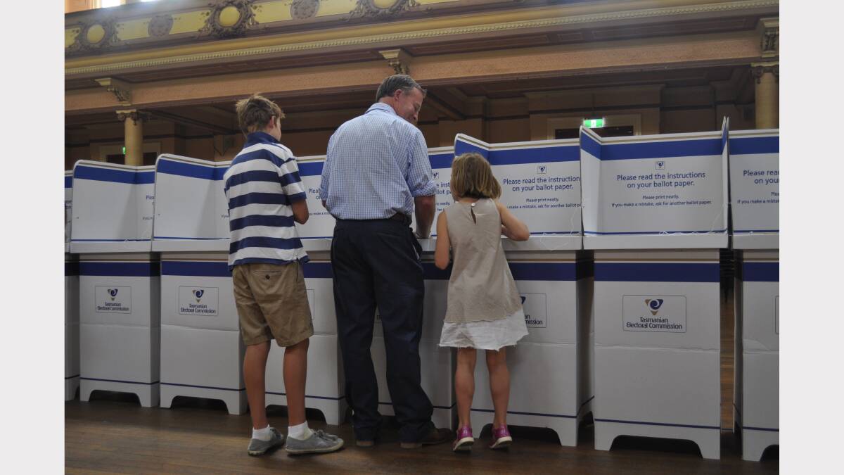 Liberal Leader Will Hodgman  casting his vote. Picture: Daniel McCulloch,