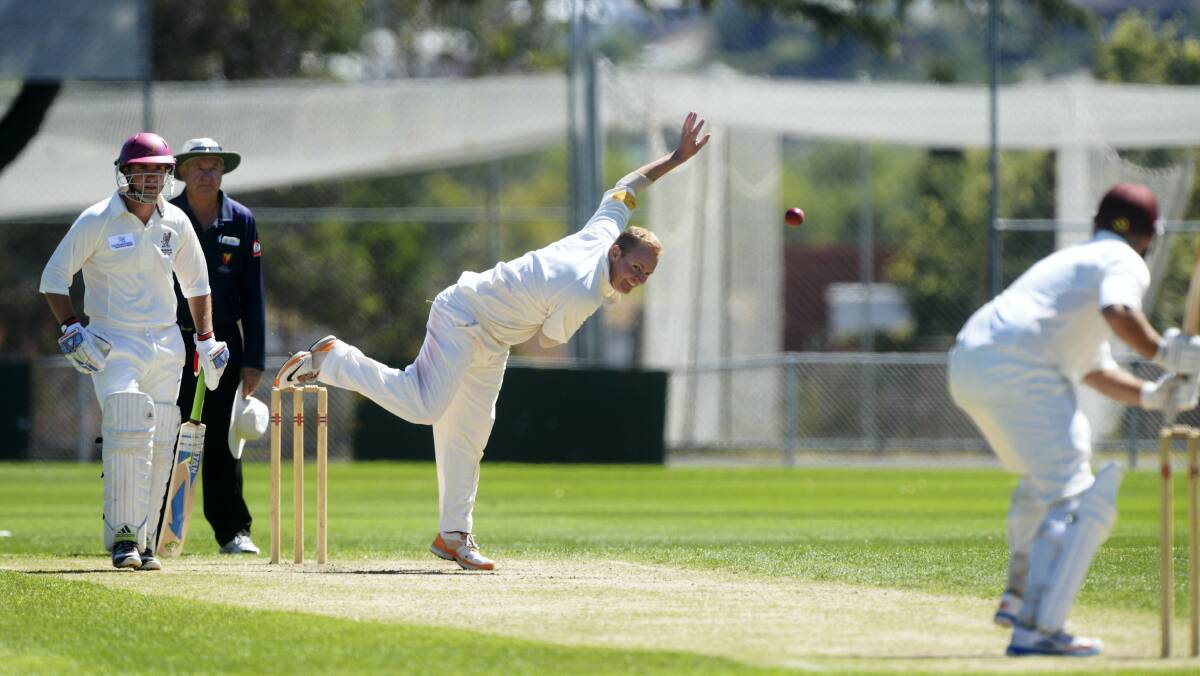 South Launceston bowler  Ben Austen  in full flight against Mowbray yesterday.  Pictures: MARK JESSER.