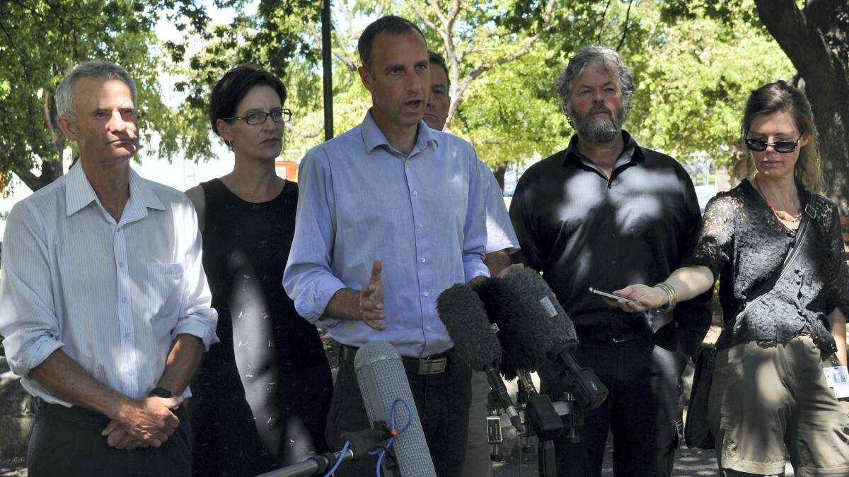 Greens MHAs Paul O'Halloran, Cassy O'Connor, Nick McKim, Tim Morris and Kim Booth will move a no-confidence motion in the government over proposed changes to the pulp mill legislation.  Picture: CALLA WAHLQUIST