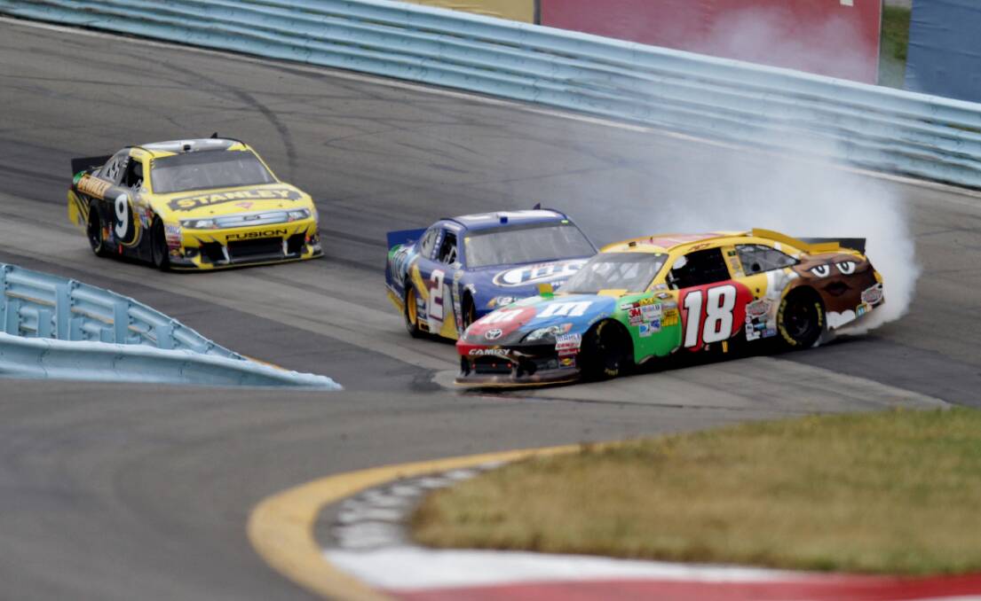 Launceston NASCAR driver Marcos Ambrose was in third place when Kyle Busch spun off the track. He eventually overtook Brad Keselowski on the last corner to win the back-to-back Watkins Glen rounds. 