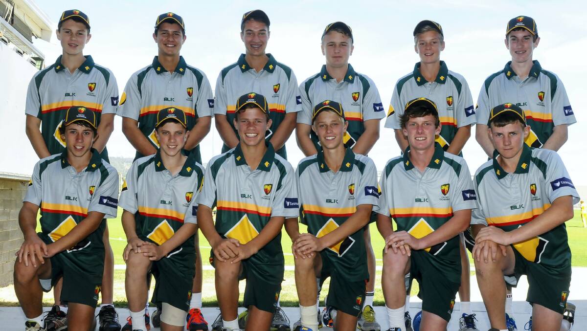 The state under-15 cricket team, BACK: Noah Mies, of Launceston, Josh Chapman, of Hobart, Oliver Wood, of Launceston, Lachlan Dakin, of Launceston, James Beattie, of Launceston, and Brodie Hayes, of Burnie. FRONT: James Hodgers, of Burnie, Jack White, of Hobart, Lachlan Clifford, of Hobart, Dylan Hay, of Hobart, Caiden Workman, of Hobart, and Pearce Watling, of Wynyard. Picture: NEIL RICHARDSON