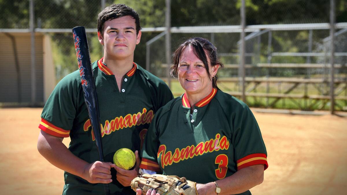 Brayden Cobern with his mother Brenda Hanlon. Brayden is the third generation of his family to represent the state at softball.  Picture: PHILLIP BIGGS