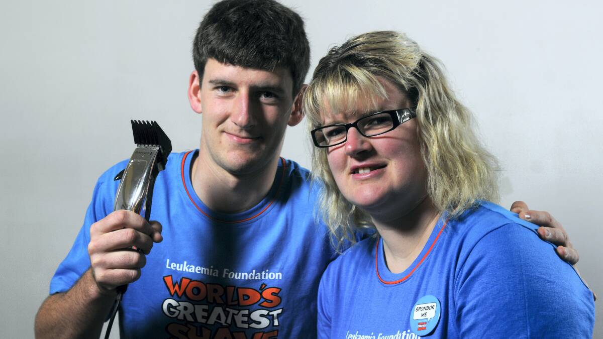 Kateland Marshall, of Exeter, and her brother Luke Sulzberger, of Launceston, prepare to shave. Picture: PAUL SCAMBLER